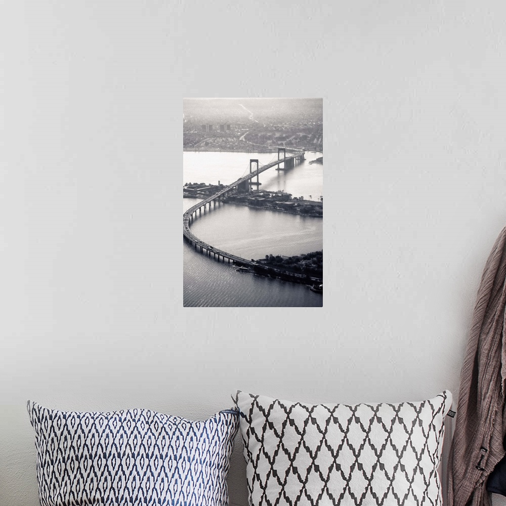 A bohemian room featuring Aerial view of Throgs-Neck Bridge in New York.