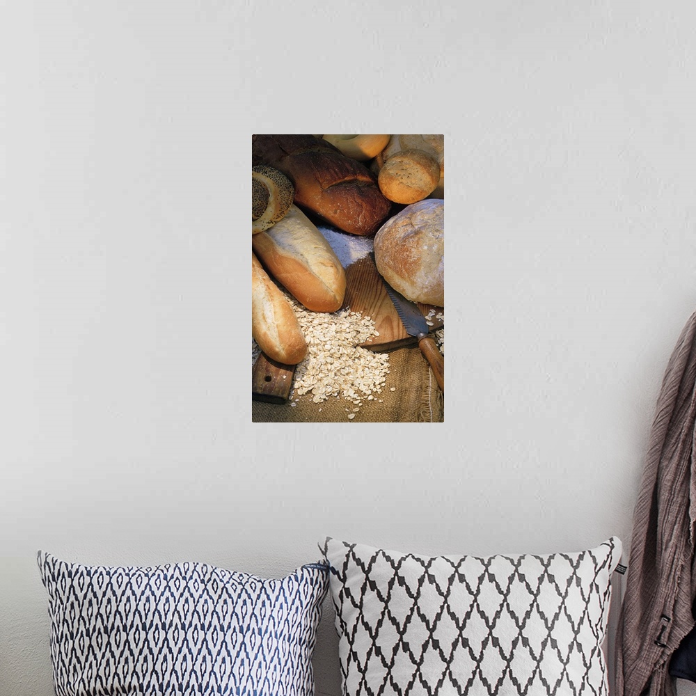 A bohemian room featuring Assortment of breads on cutting board