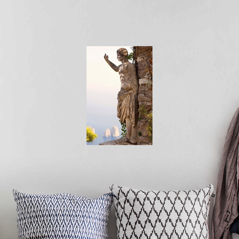 A bohemian room featuring Close-up of a statue of Emperor Augustus, Monte Solaro, Faraglioni Rocks, Capri, Campania, Italy