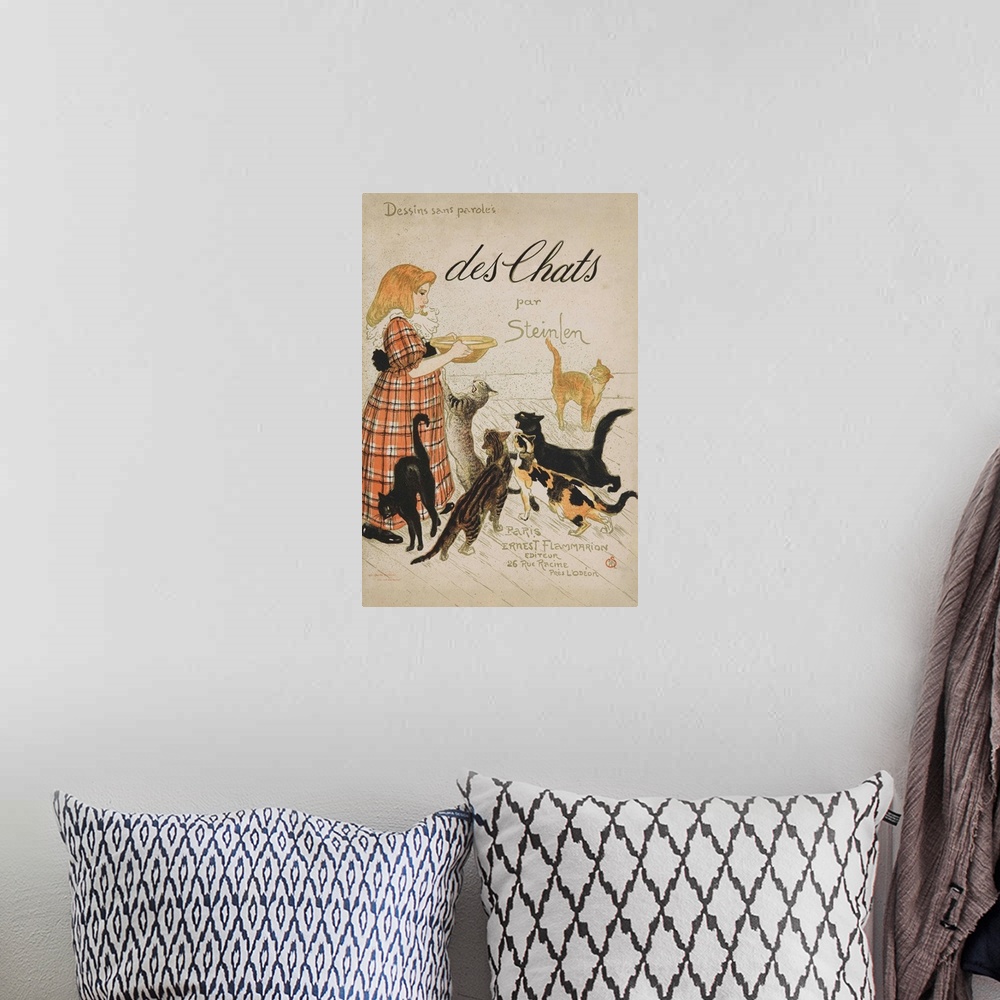 A bohemian room featuring Des Chats Book Cover By Theophile Alexandre Steinlen