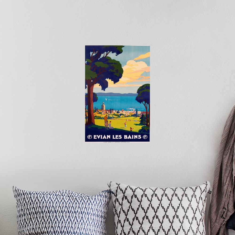 A bohemian room featuring Evian Les Bains Poster By Geo Francois
