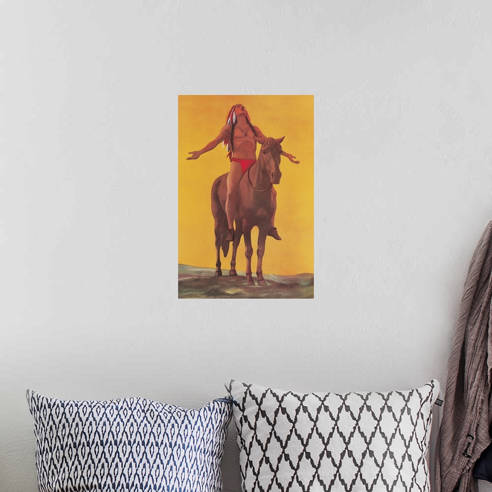 A bohemian room featuring Indian Brave on Horse