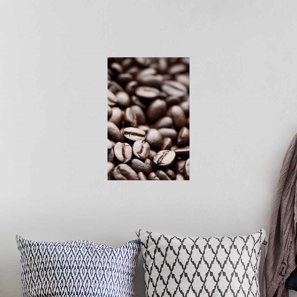 A bohemian room featuring Kona Purple Mountain organic coffee beans with shallow focus