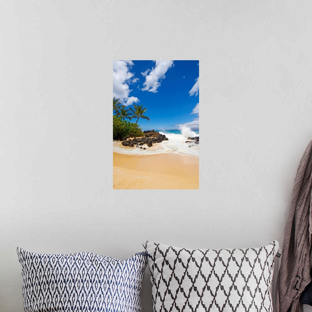 A bohemian room featuring Makena Cove, also known as Secret beach and wedding beach, Maui, Hawaii