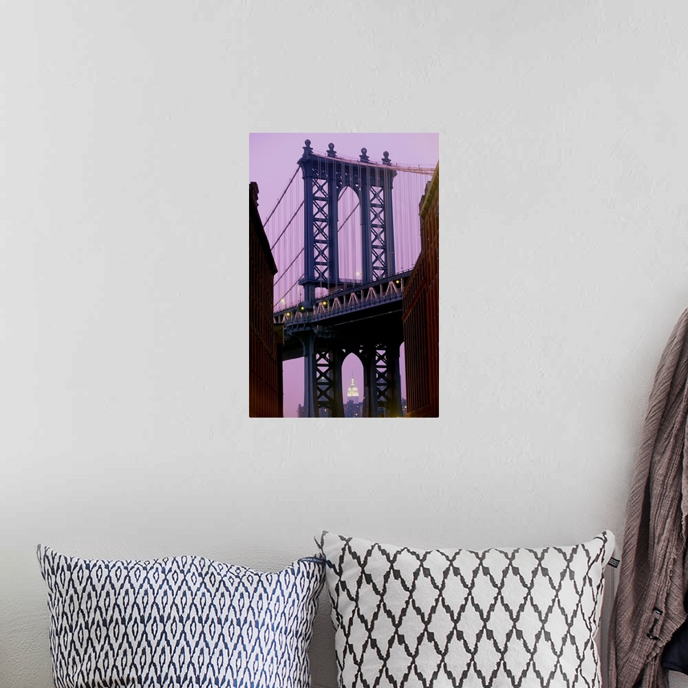A bohemian room featuring Manhattan Bridge, Empire State Building, New York City, Usa