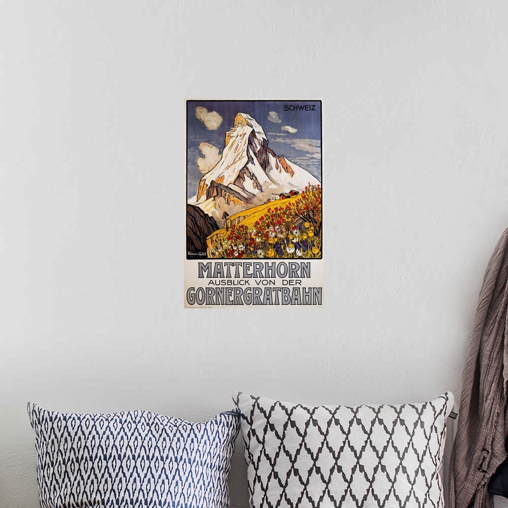 A bohemian room featuring Matterhorn Travel Poster by Francois Gos
