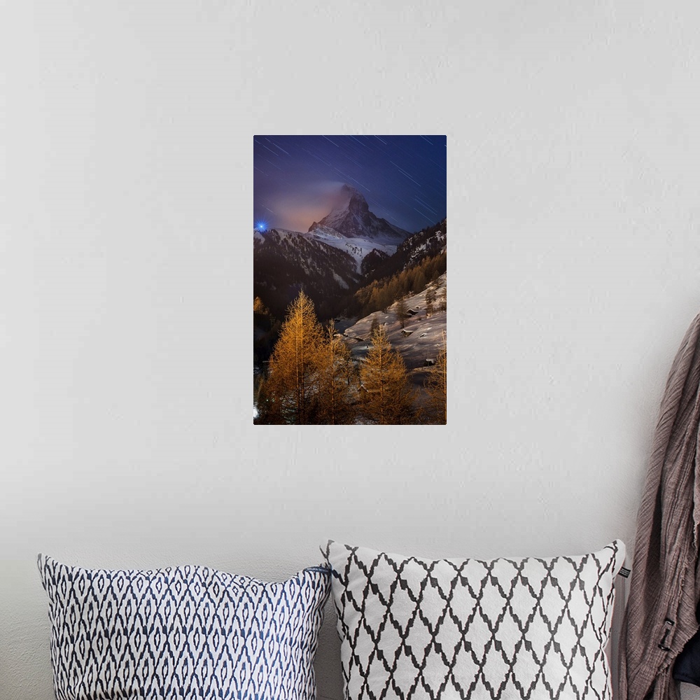 A bohemian room featuring Matterhorn with star trail.