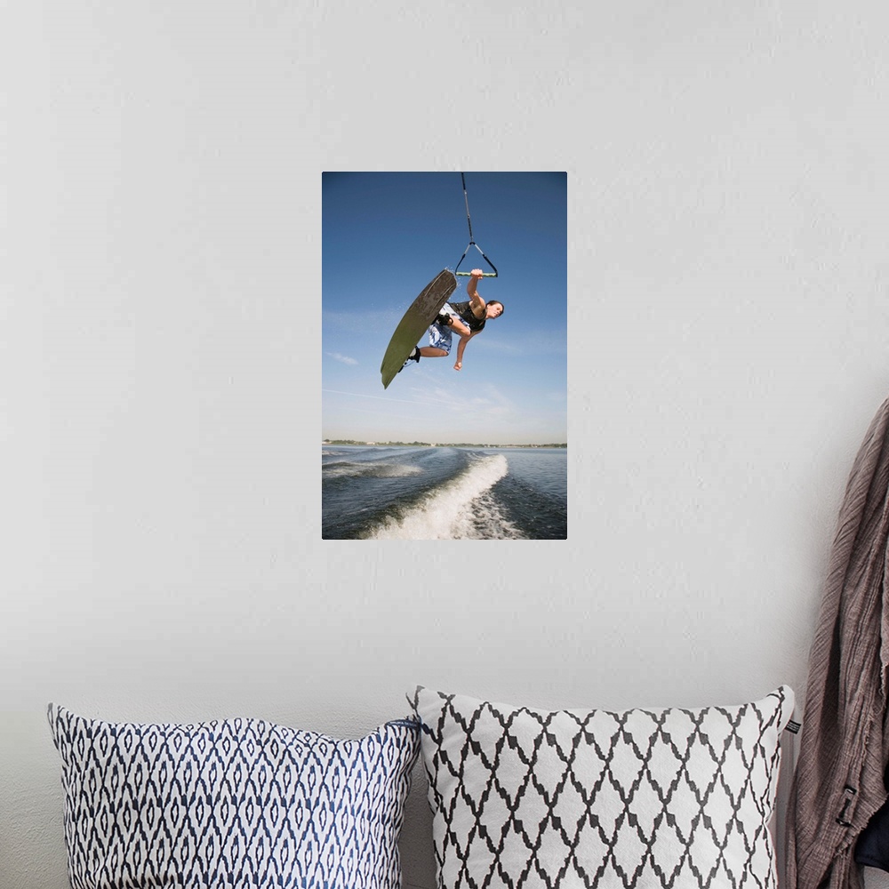 A bohemian room featuring Midair wakeboarder