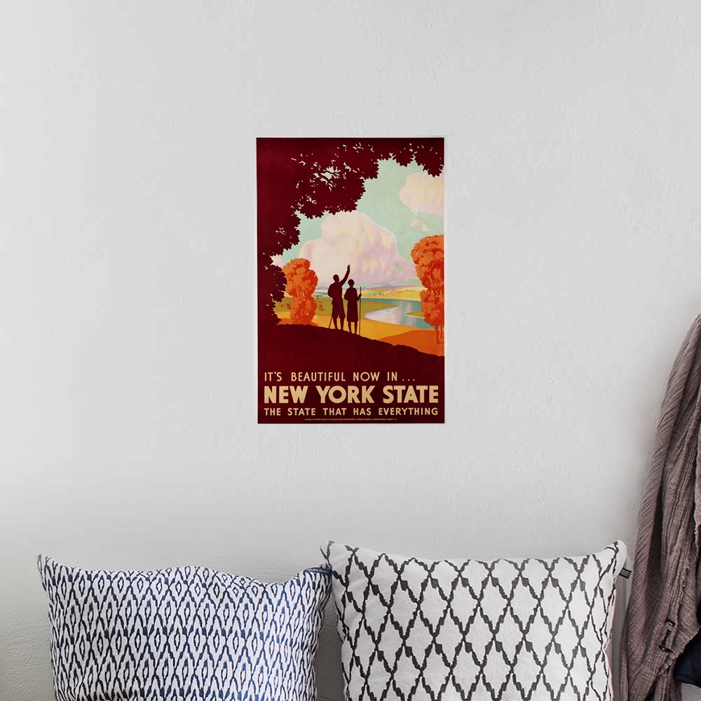 A bohemian room featuring New York State Travel Poster