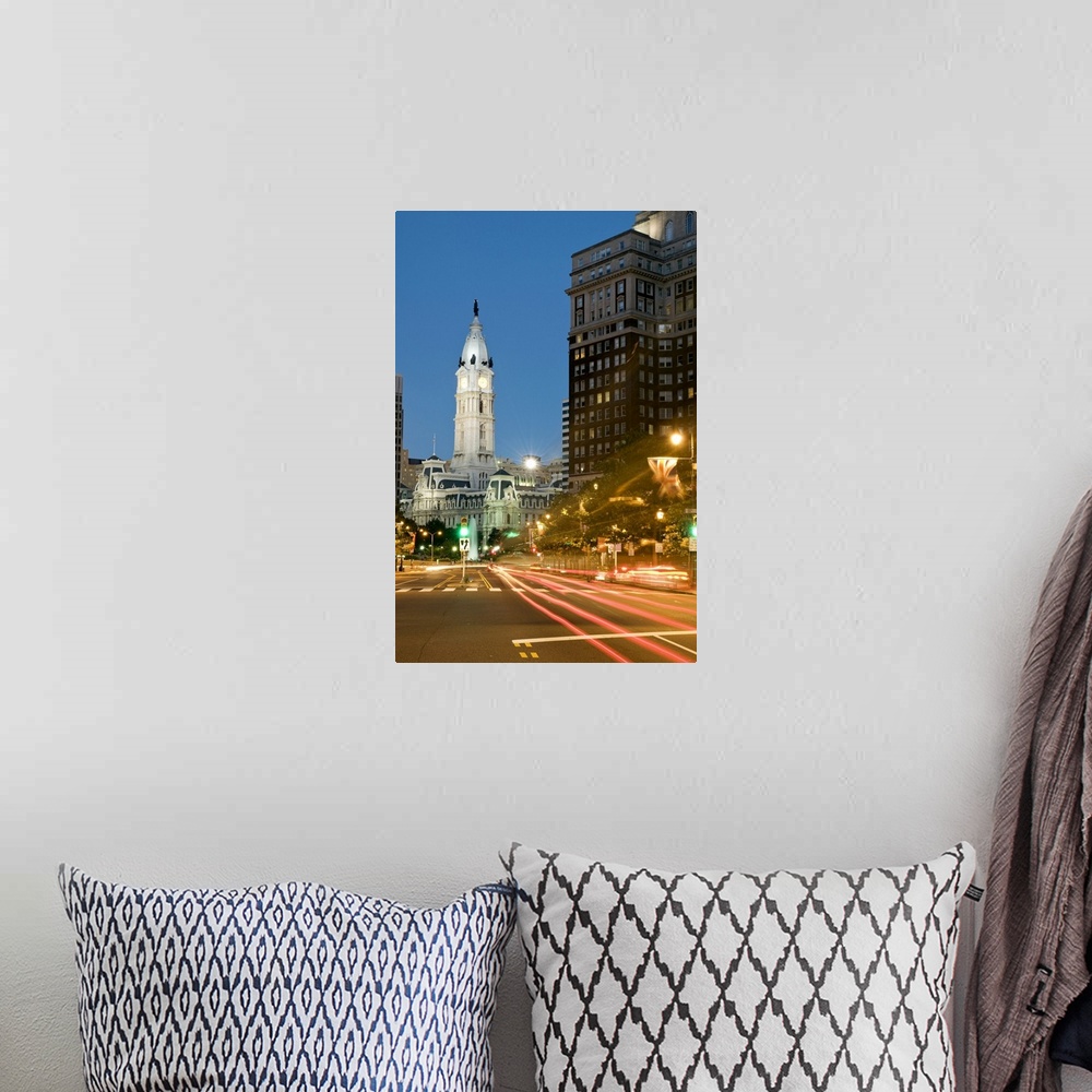 A bohemian room featuring Night view of Benjamin Franklin parkway and Philadelphia City Hall - the seat of Philadelphia's g...