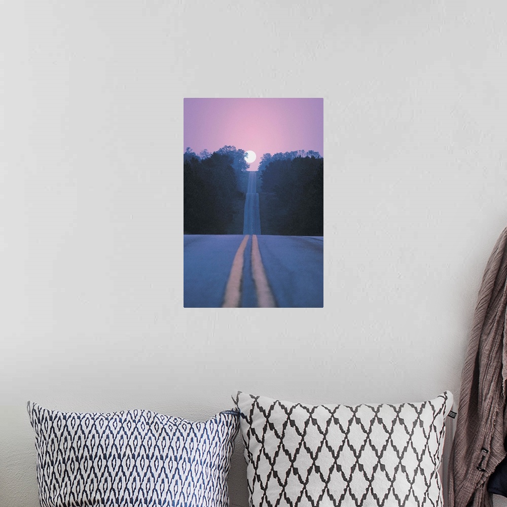 A bohemian room featuring Open road with moon rising