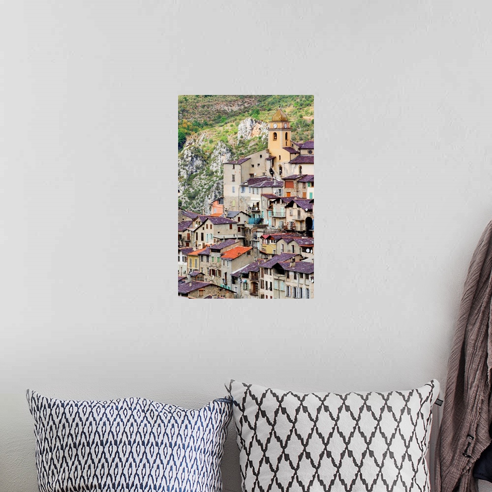 A bohemian room featuring Perched city located in Nice hinterland.The photo shows the church Saint-Sauveur tower.