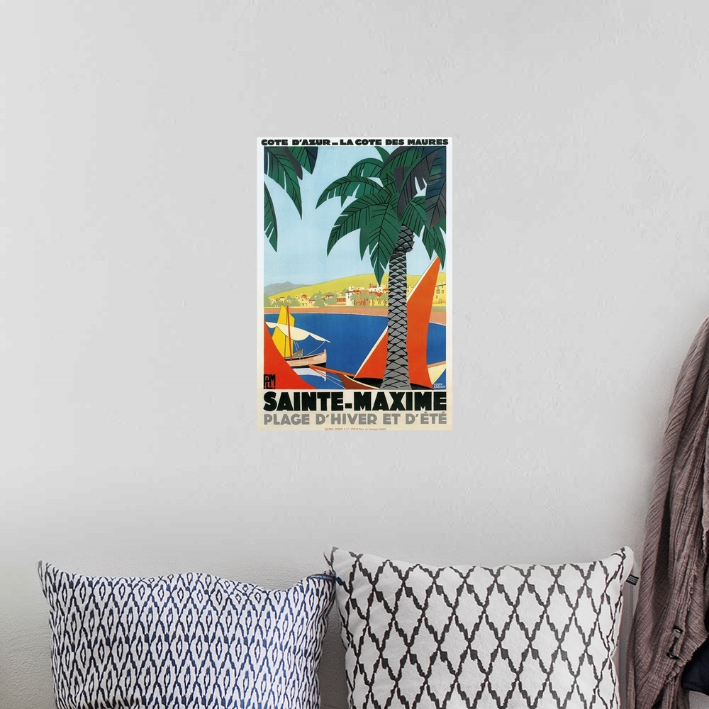 A bohemian room featuring Sainte Maxime, Cote de Azure, La Cote de Maures French Travel Poster