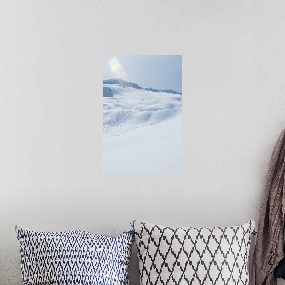 A bohemian room featuring Snowy mountain, snowboarding tracks