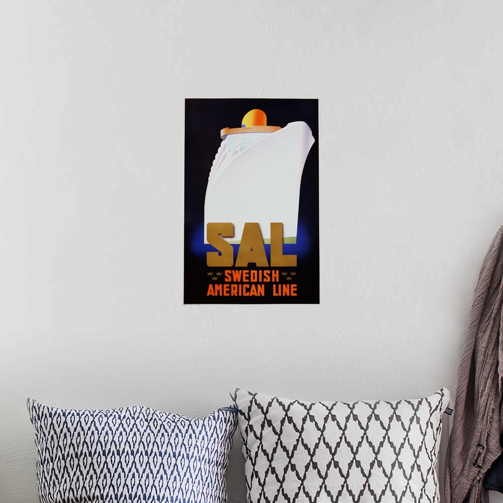 A bohemian room featuring Swedish American Line Poster