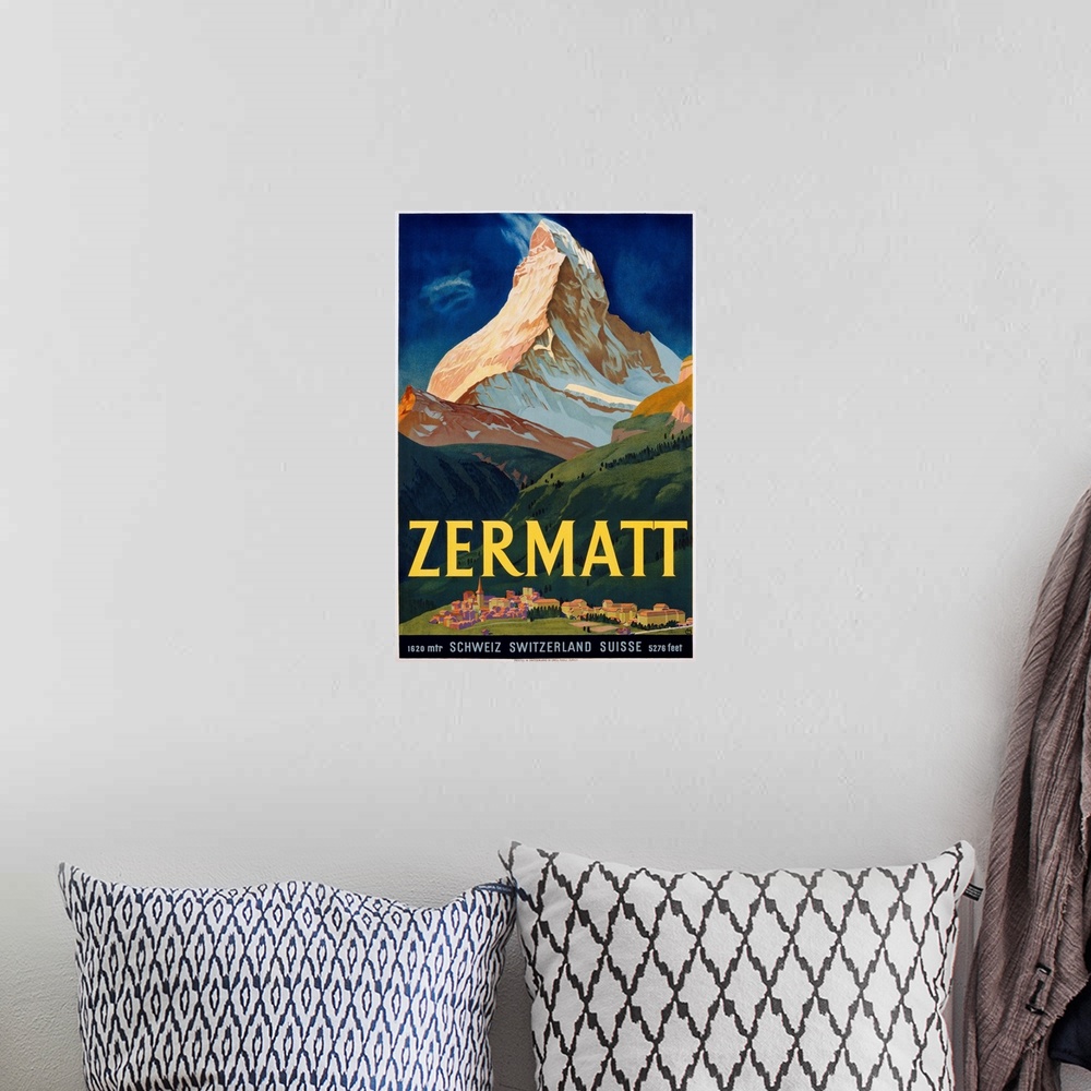 A bohemian room featuring Zermatt Poster By Carl Moos