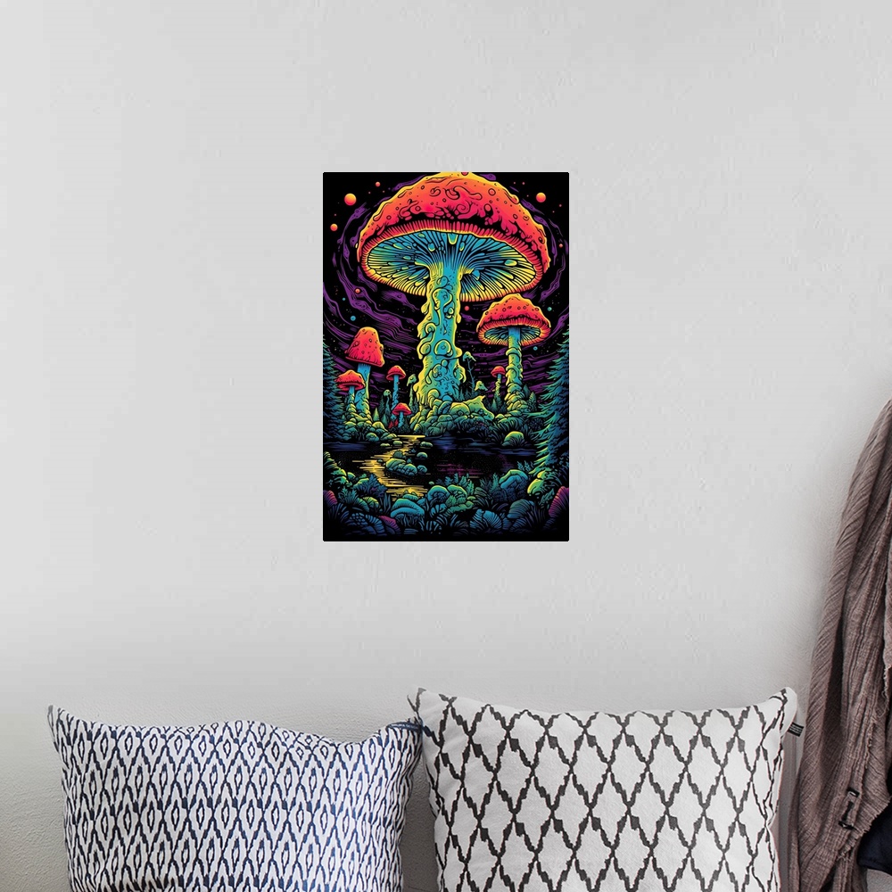 A bohemian room featuring Giant Mushroom Neon Night