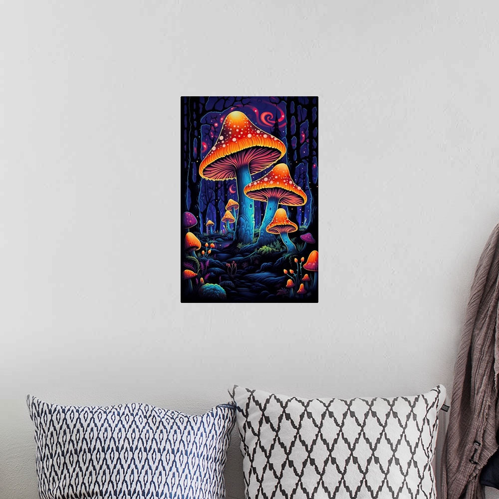 A bohemian room featuring Neon Mushrooms Glowing Orange