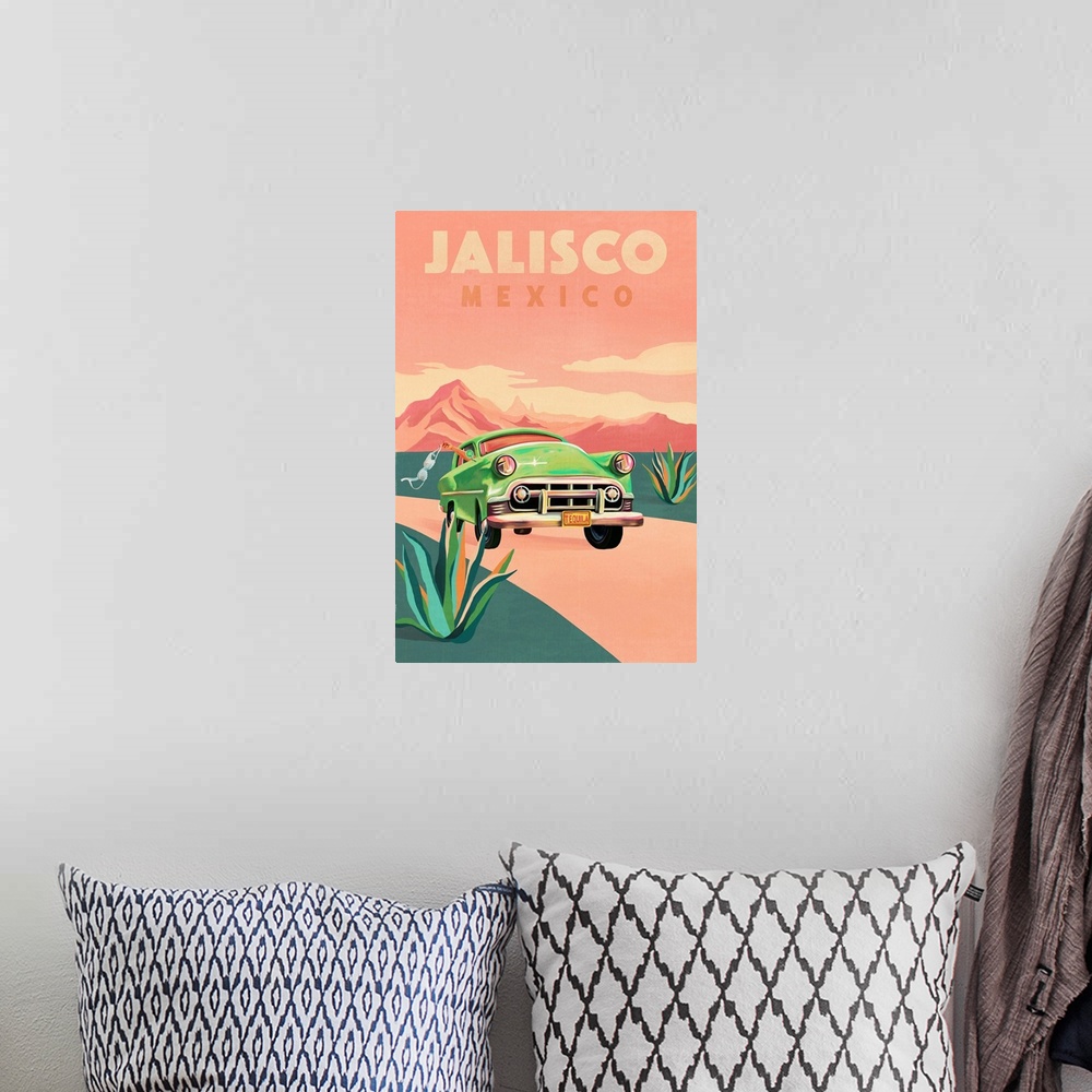 A bohemian room featuring Travel Poster Jalisco