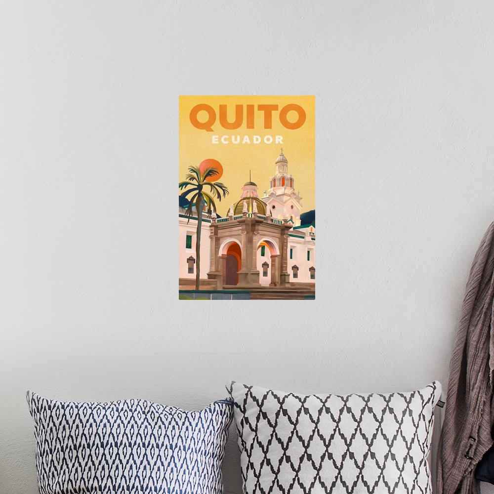 A bohemian room featuring Travel Poster Quito