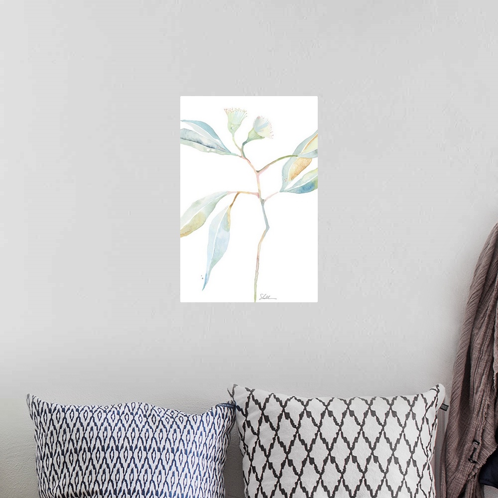 A bohemian room featuring Hand Painted watercolor botanical with soft florals and branches