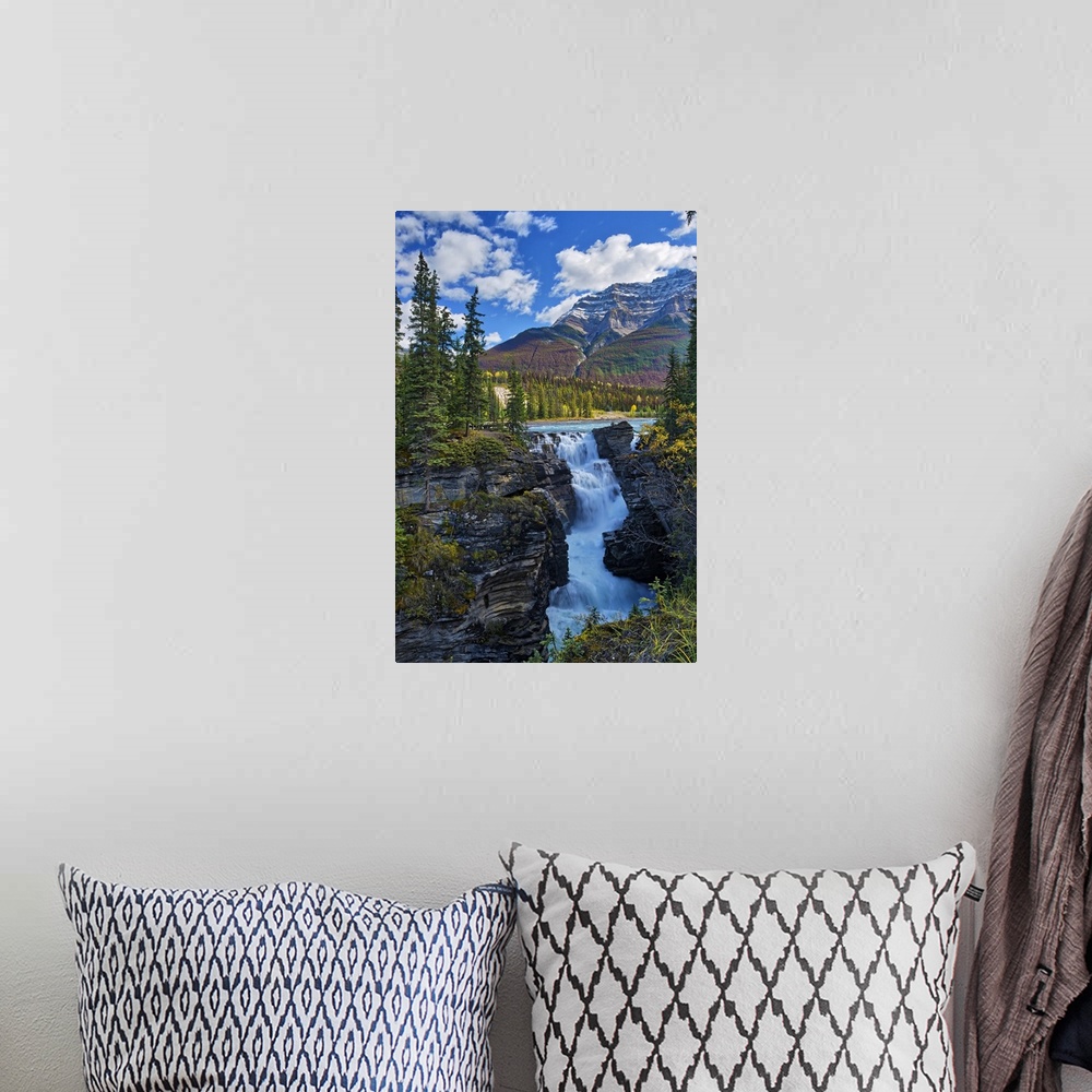 A bohemian room featuring Athabasca  River at Athabasca Falls, Canadian Rocky Mountains, Jasper National Park, Alberta, Canada