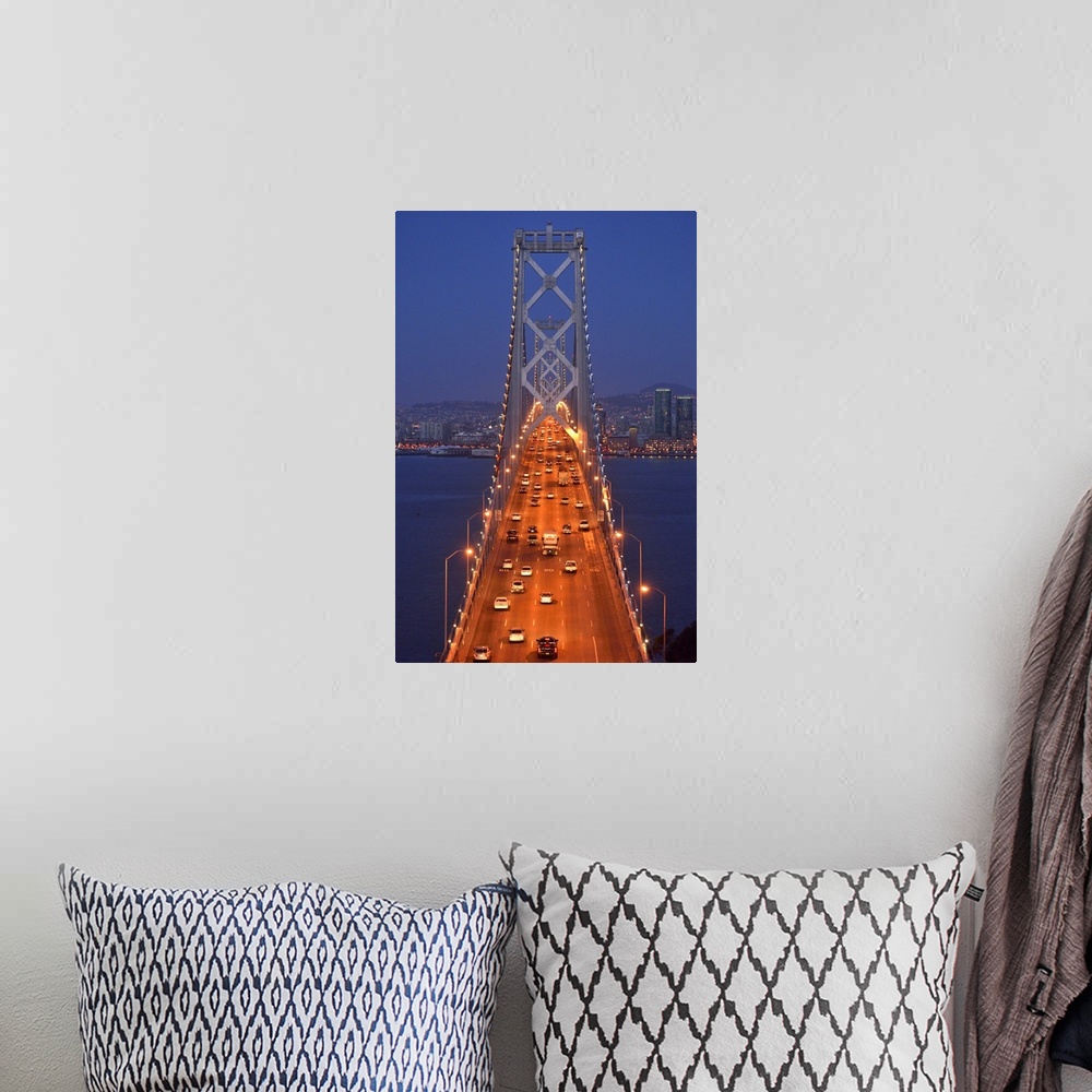 A bohemian room featuring Bay Bridge at dawn, San Francisco, USA