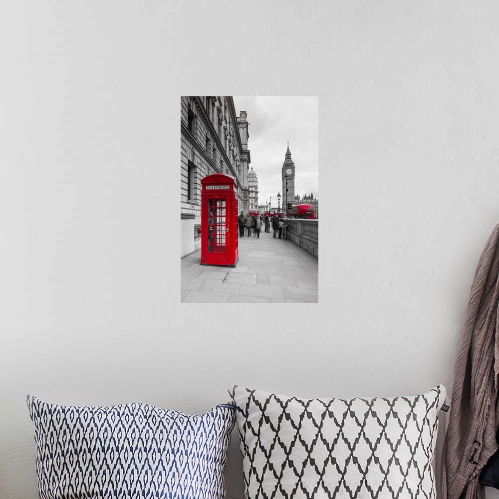 A bohemian room featuring Big Ben, Houses of Parliament and a red phone box, London, England.