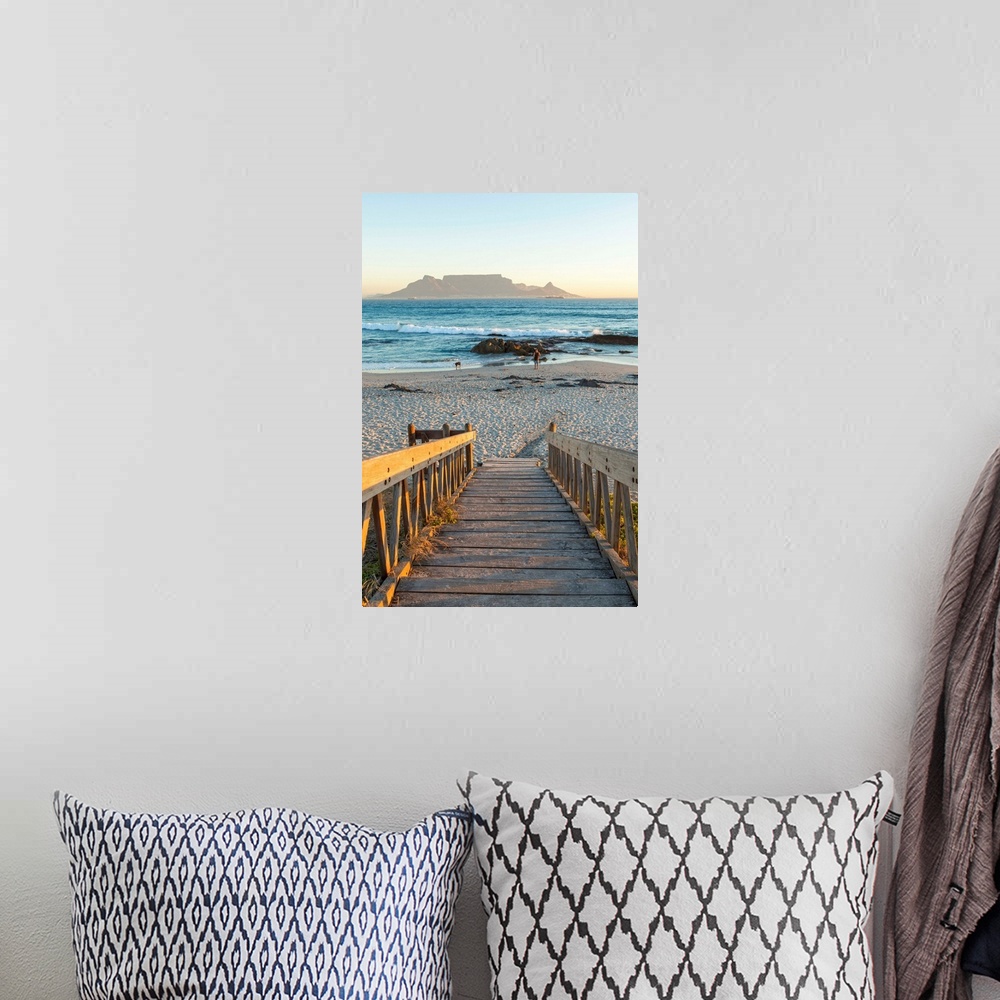 A bohemian room featuring Bloubergstrand beach with Table Mountain in background. Cape Town, Western Cape, South Africa.