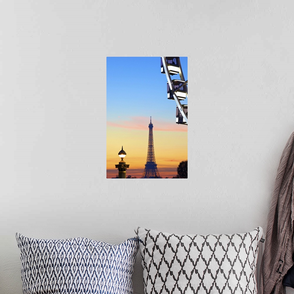 A bohemian room featuring Eiffel Tower From Place De La Concorde With Big Wheel In Foreground, Paris, France, Western Europe.