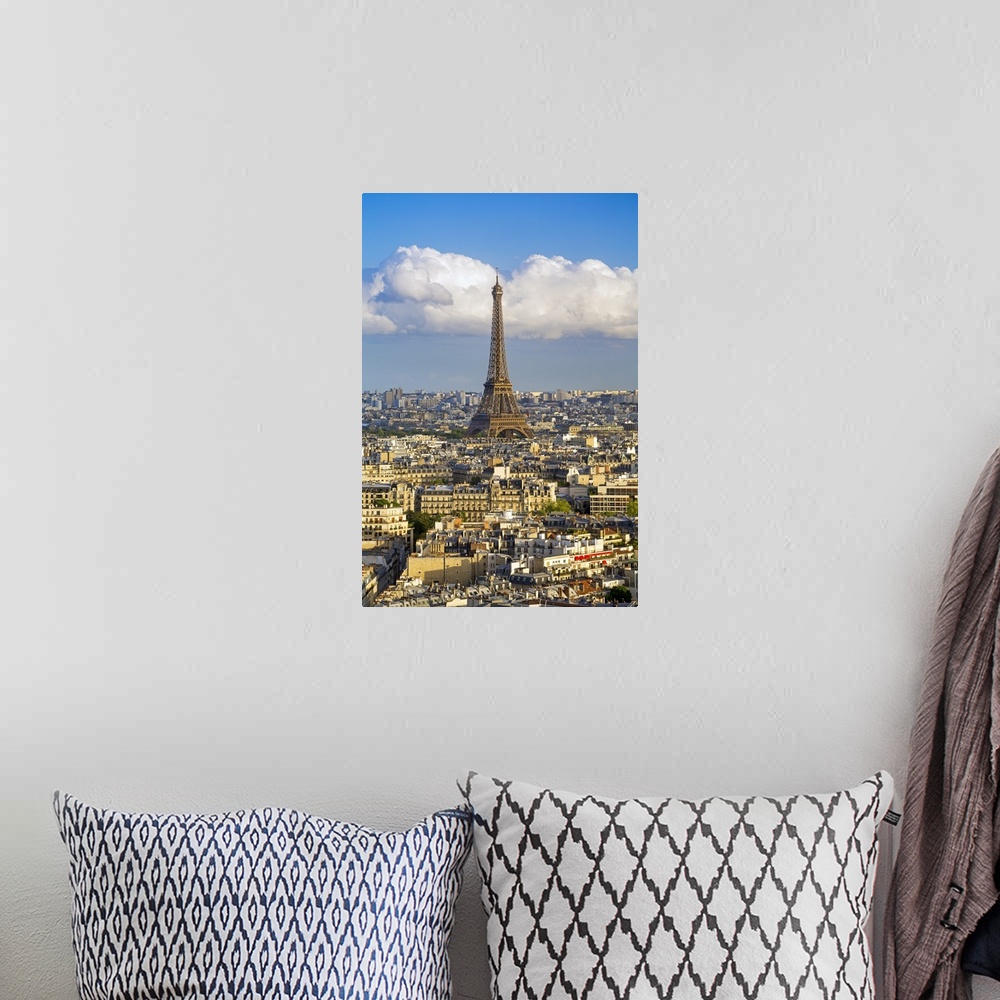 A bohemian room featuring Elevated view over the city with the Eiffel Tower in the distance, Paris, France, Europe.