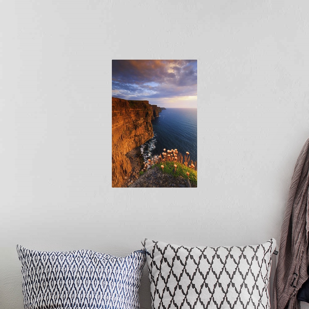 A bohemian room featuring Europe, Ireland, Clare county, Cliffs of Moher at sunset