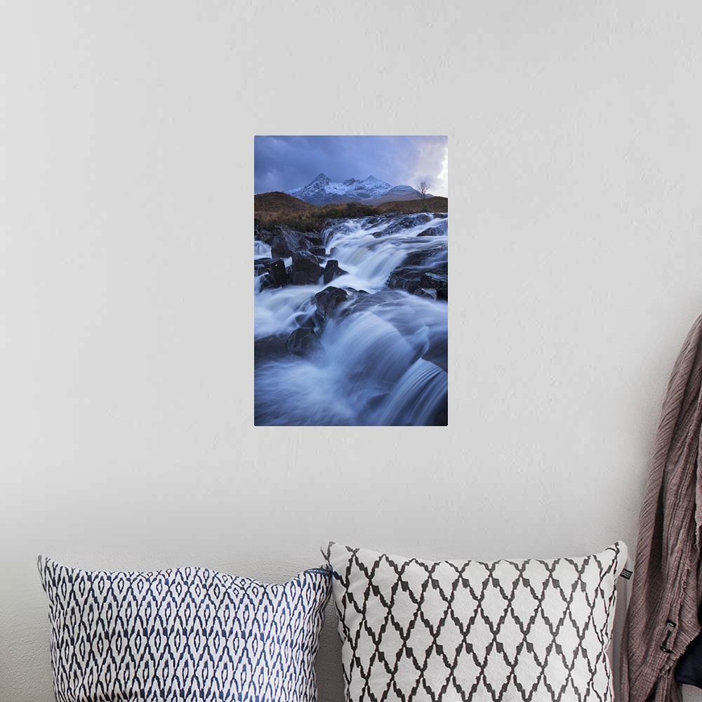 A bohemian room featuring Waterfall on the River Sligachan with Sgurr nan Gillean mountain in the background, Isle of Skye,...