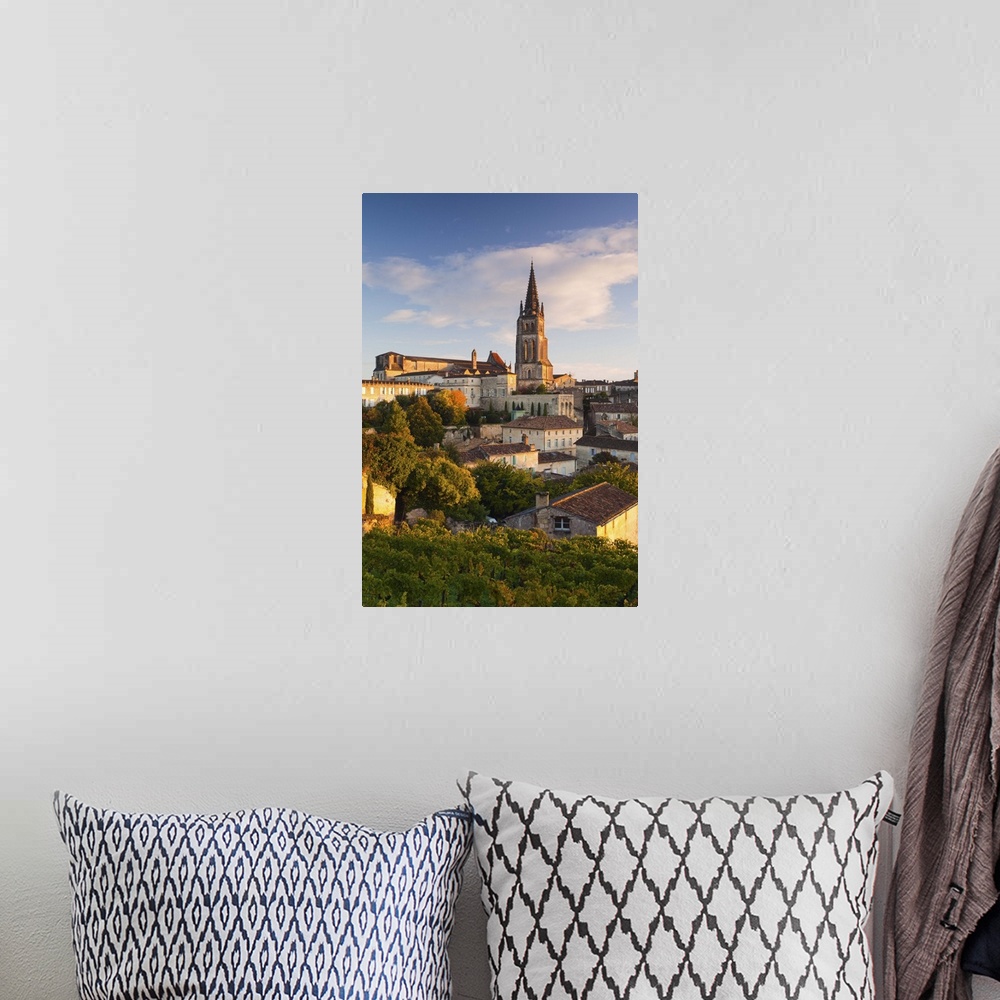 A bohemian room featuring France, Aquitaine Region, Gironde Department, St-Emilion, wine town, town view with Eglise Monoli...
