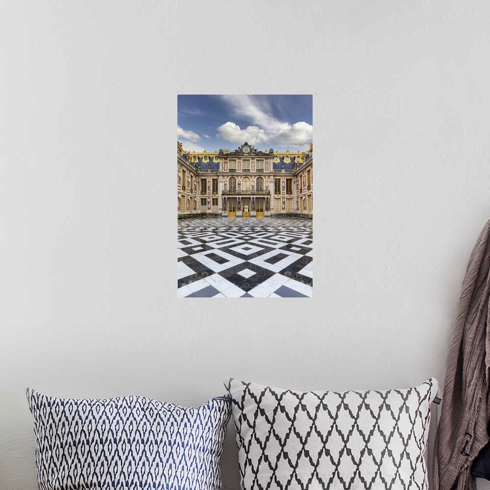 A bohemian room featuring France, Ile-de-France, Yvelines, Versailles, Palace of Versailles, the marble Courtyard.