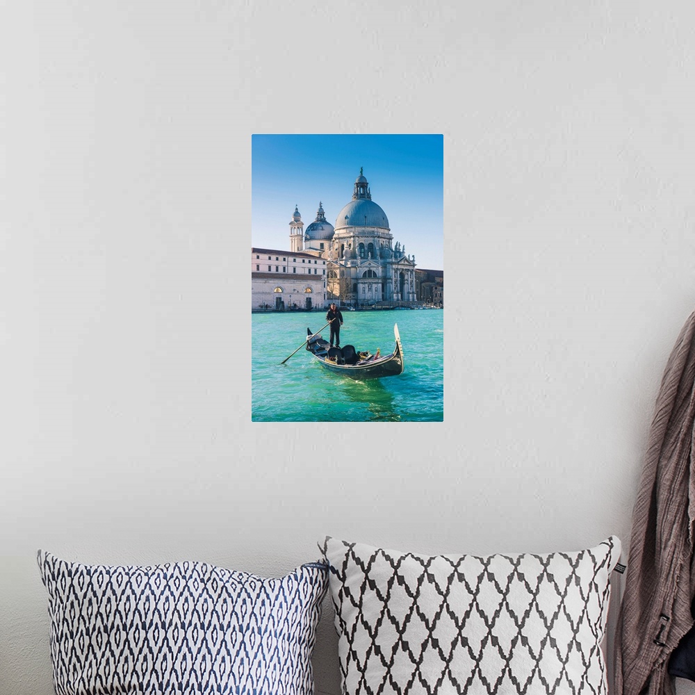 A bohemian room featuring Venice, Veneto, Italy. Gondola Over The Grand Canal With The Salute (St Mary Of Health) Basilica ...