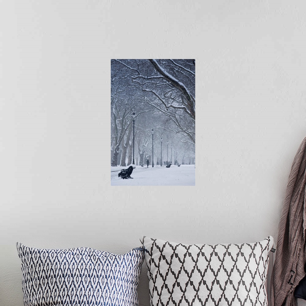 A bohemian room featuring Hyde Park Snow Scene, London, England