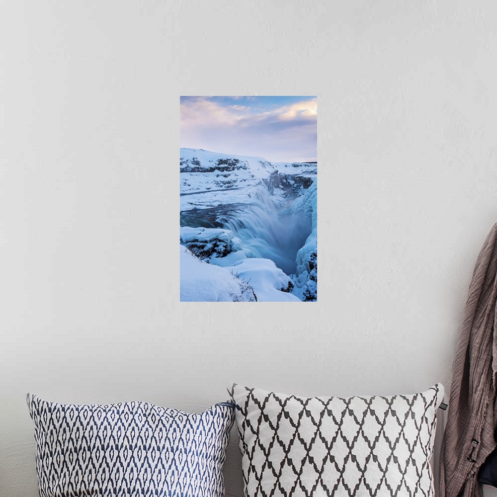 A bohemian room featuring Iceland, Europe. Frozen Gullfoss waterfall in wintertime.