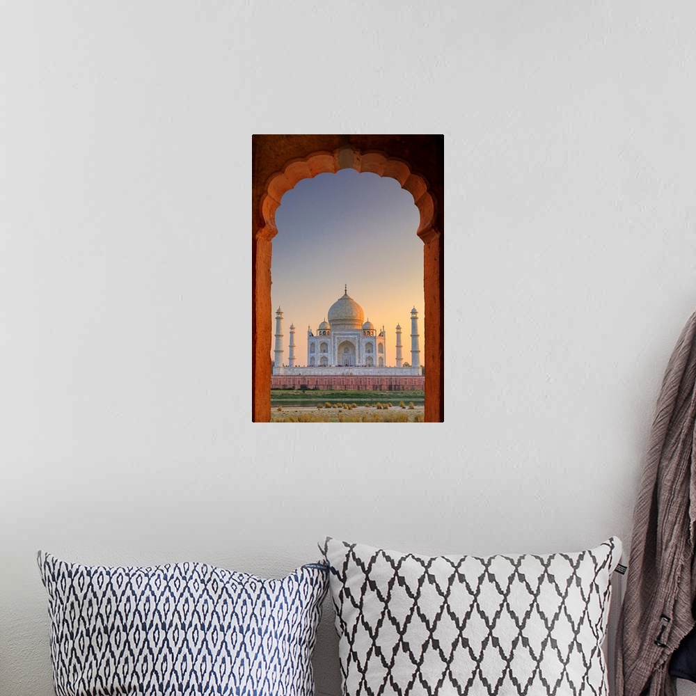 A bohemian room featuring India, Taj Mahal At Sunset Framed By A Temple Arch