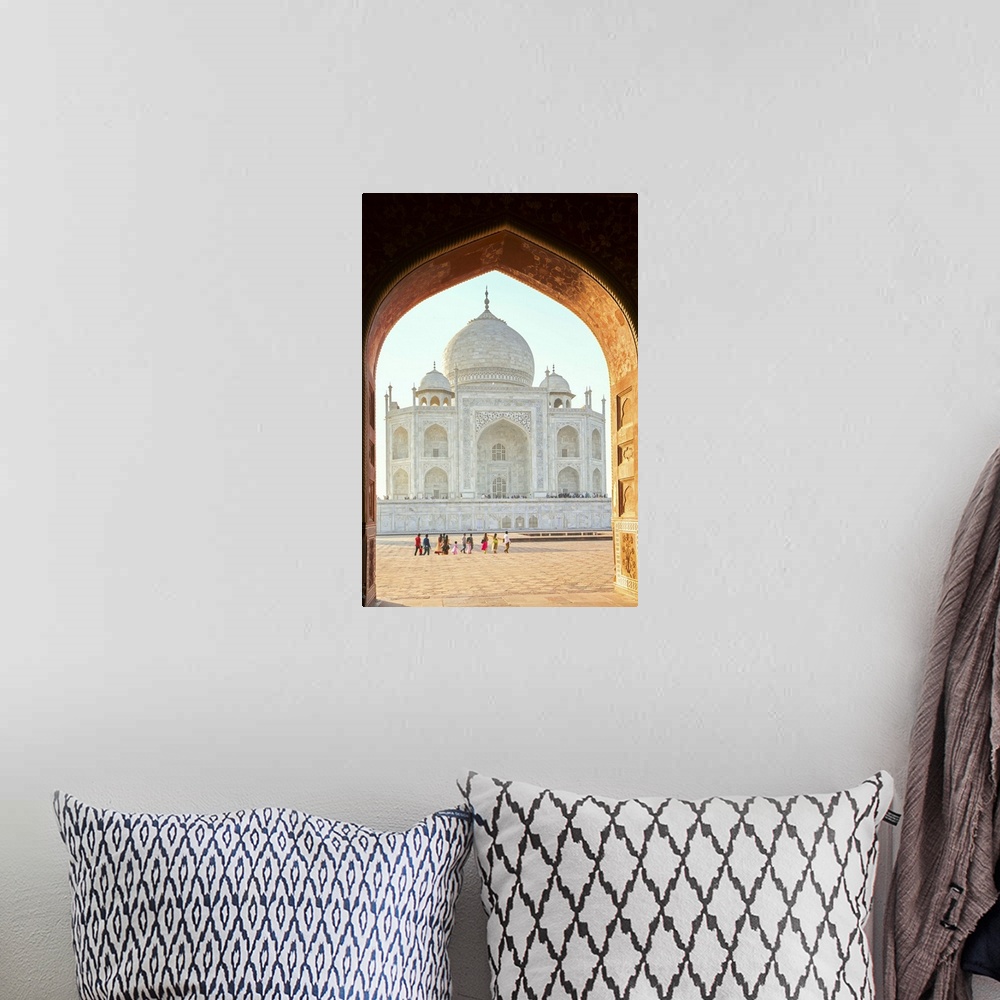 A bohemian room featuring India, Uttar Pradesh, Agra, Taj Mahal, view of the Taj Mahal from one of the arched doors in the ...