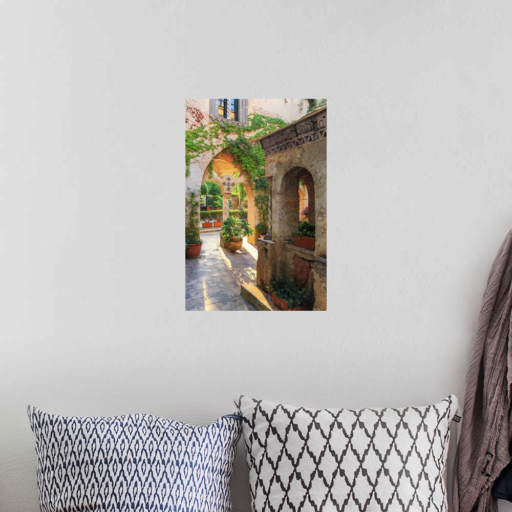 A bohemian room featuring Italy, Amalfi Coast, Ravello, Villa Rufolo. Cloister.