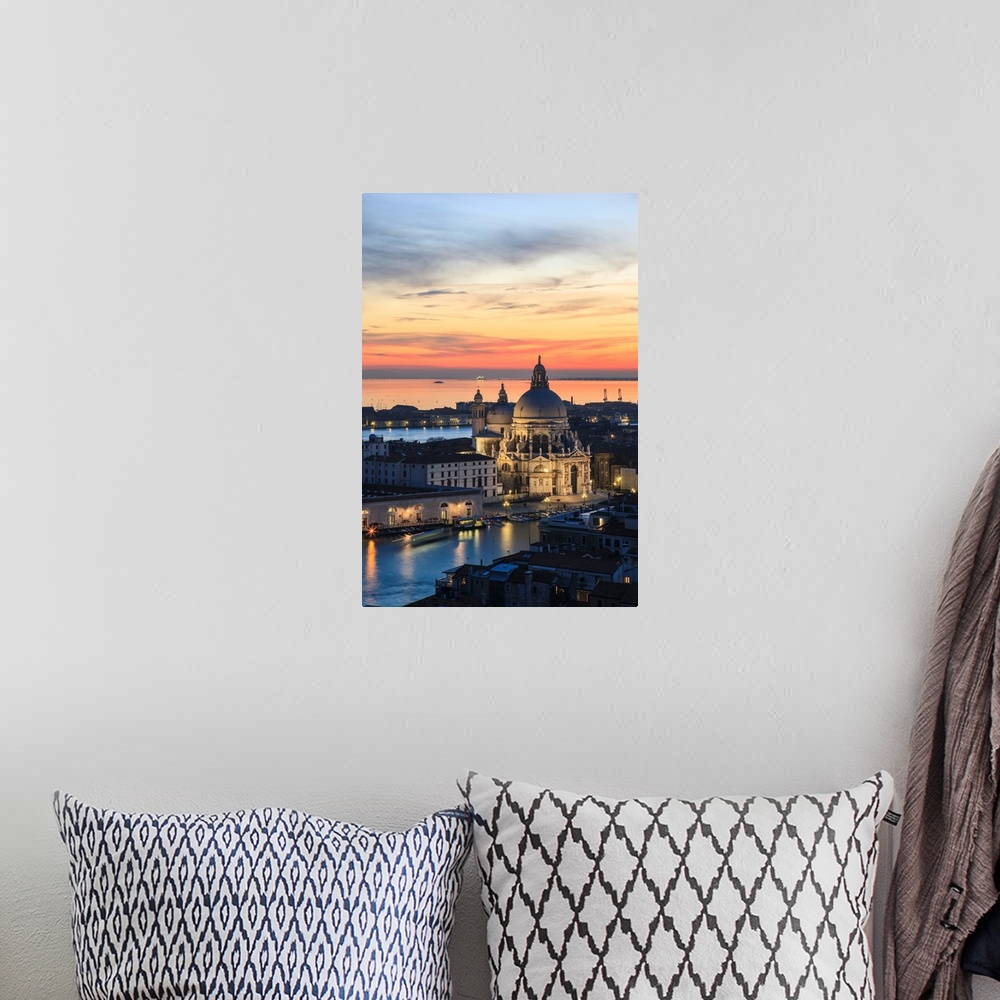 A bohemian room featuring Italy, Venice, Santa Maria della salute church from the Campanile at sunset