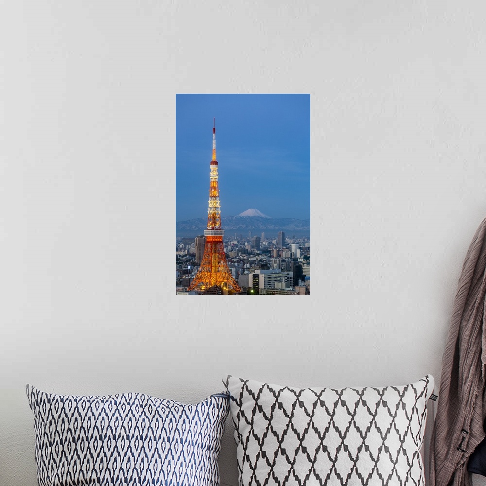 A bohemian room featuring Japan, Tokyo, elevated night view of the city skyline and iconic illuminated Tokyo Tower