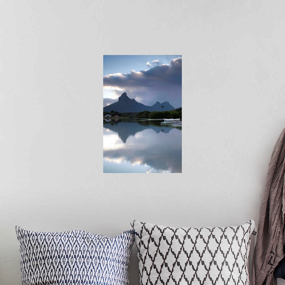 A bohemian room featuring Mauritius, Western Mauritius, Tamarin, Montagne du Rempart mountain (el. 777 meters) , dawn