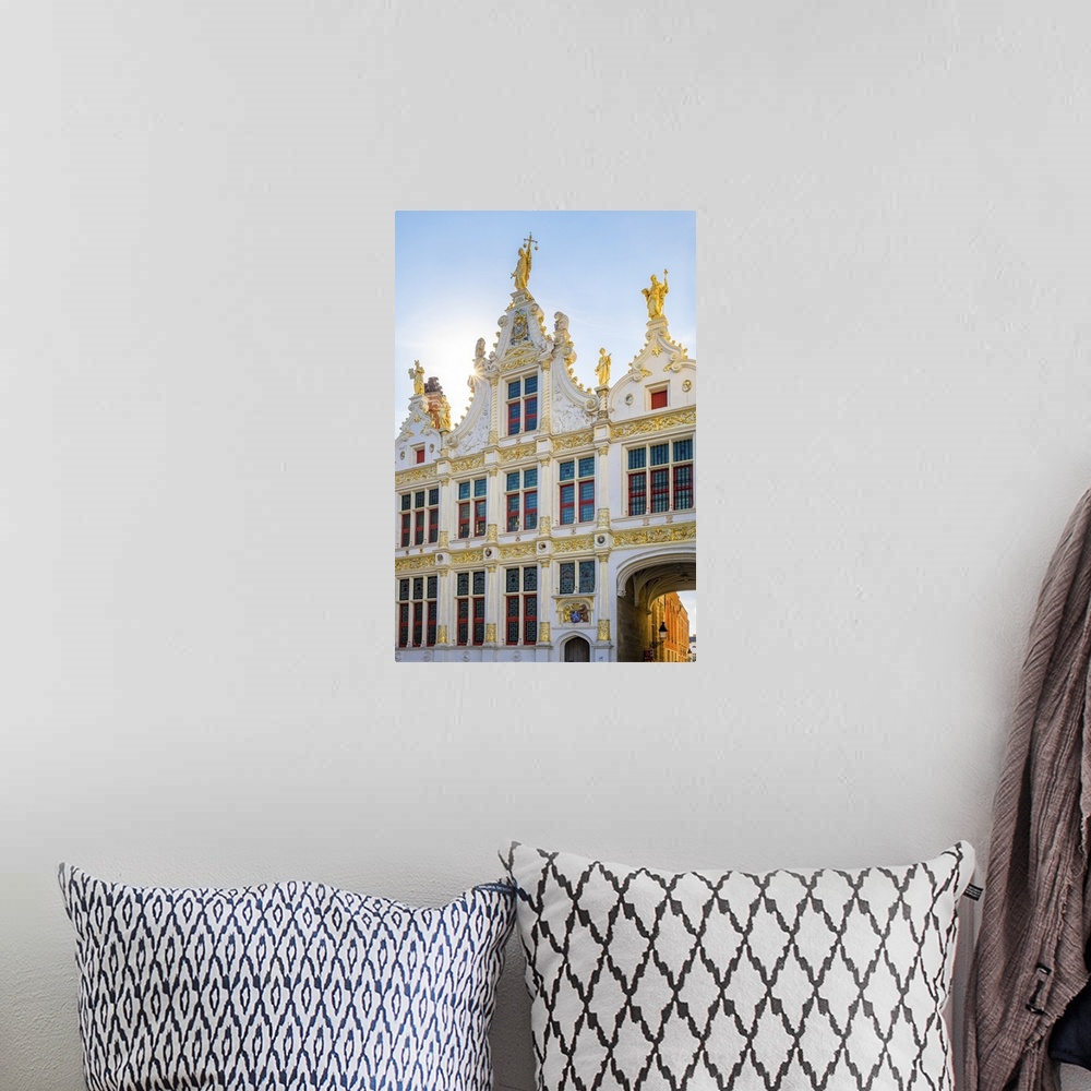 A bohemian room featuring Belgium, West Flanders (Vlaanderen), Bruges (Brugge). Neoclassical facade of Brugse Vrije on Burg...