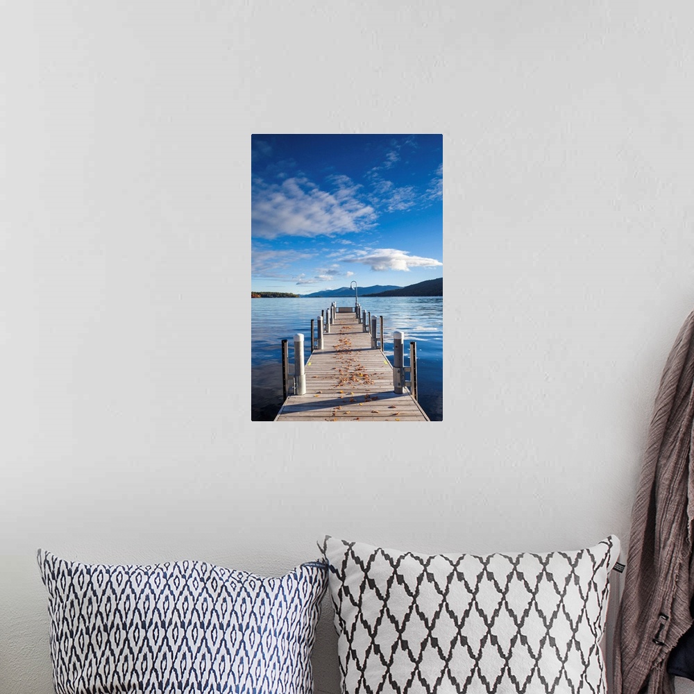 A bohemian room featuring USA, New York, Adirondack Mountains, Lake George, boat pier