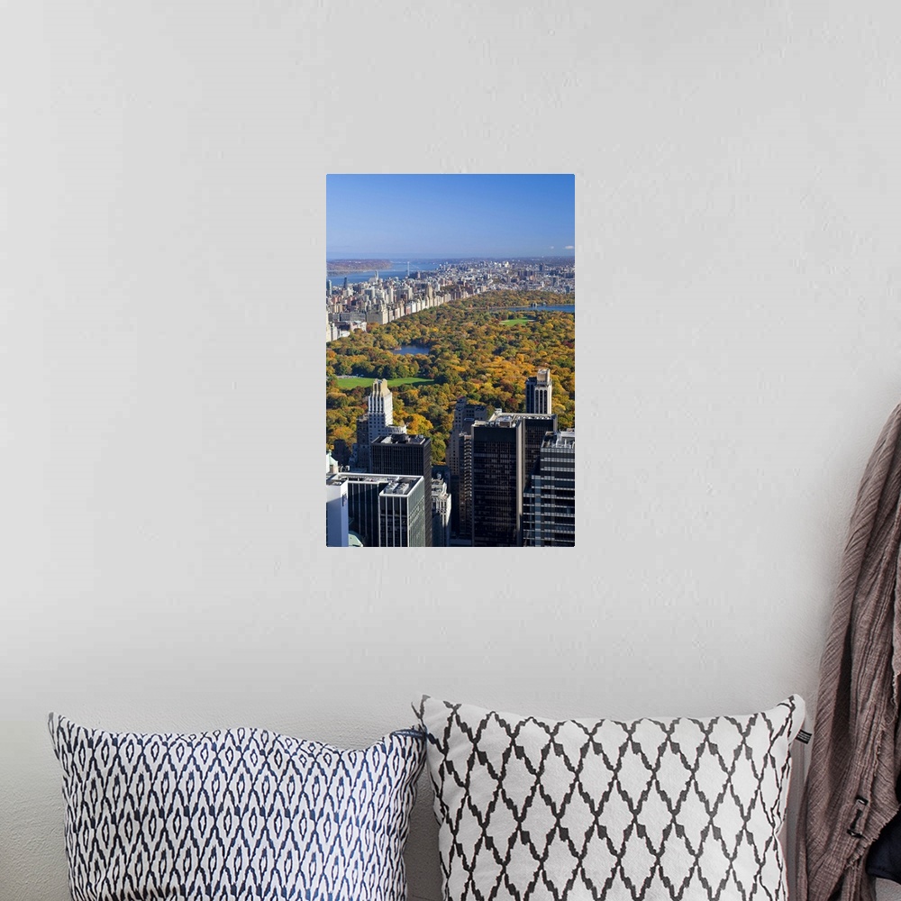 A bohemian room featuring USA, New York City, Manhattan,  View of Uptown Manhattan and Central Park from the viewing deck o...