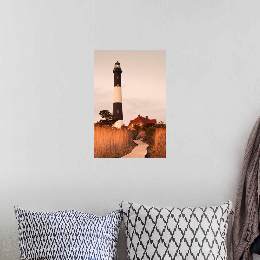 A bohemian room featuring USA, New York, Long Island, Fire Island, Robert Moses State Park, Fire Island Lighthouse, sunset