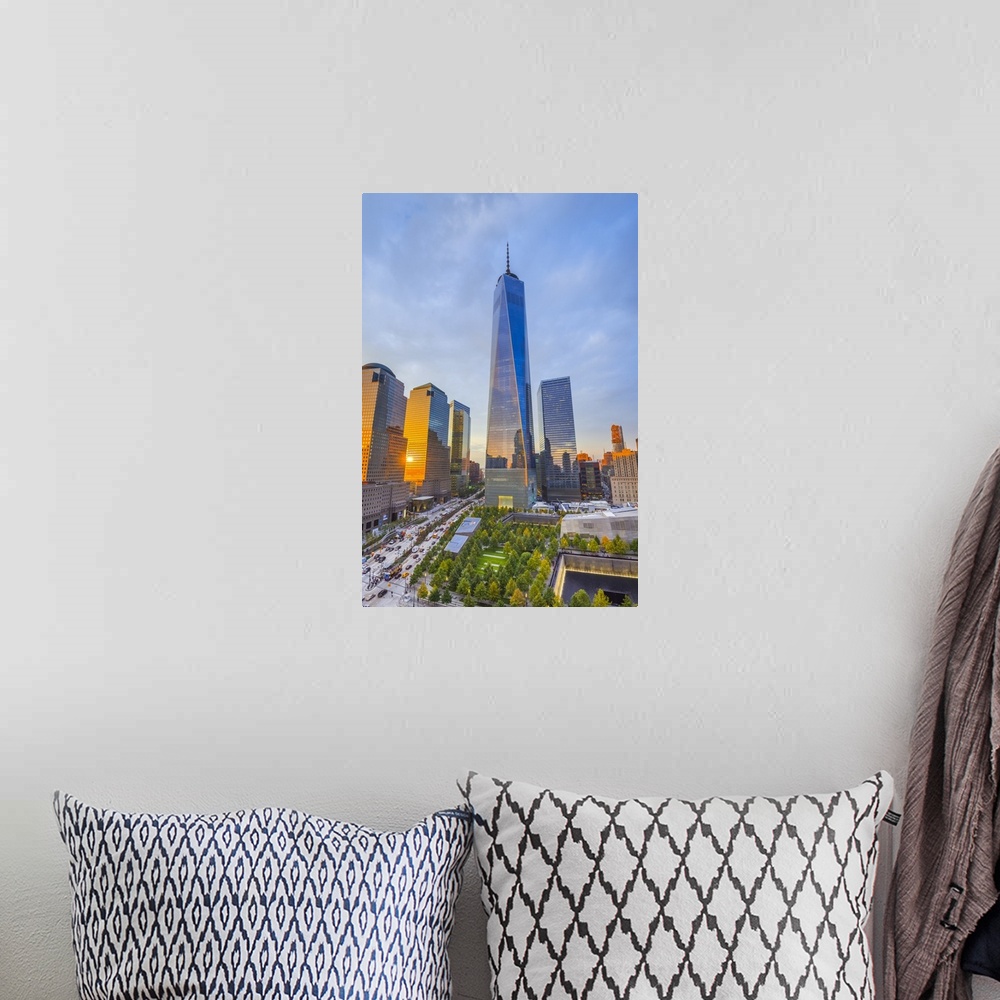A bohemian room featuring USA, New York, Manhattan, Downtown, World Trade Center, Freedom Tower or One World Trade Center.