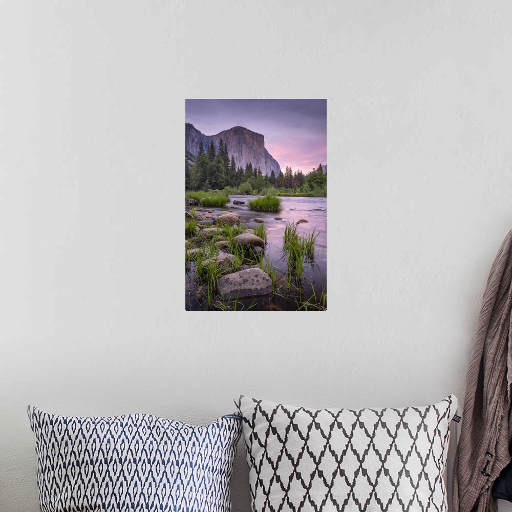 A bohemian room featuring Pink twilight over the River Merced at Valley View, Yosemite National Park, California, USA. Spring